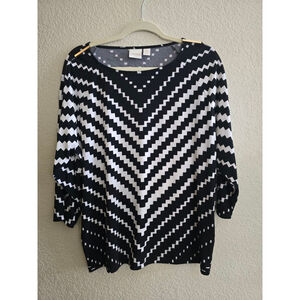 Chico's Black White Zigzag Long Sleeve Tee